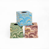 MARBLED SQUARE TISSUE BOX - GREEN GOLDEN PEACOCK