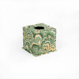 MARBLED SQUARE TISSUE BOX - GREEN GOLDEN PEACOCK