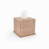 BLOCK PRINTED SQUARE TISSUE BOX -YELLOW/BROWN CLASSIC STRIPE