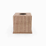 BLOCK PRINTED SQUARE TISSUE BOX -YELLOW/BROWN CLASSIC STRIPE