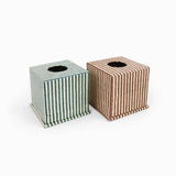BLOCK PRINTED SQUARE TISSUE BOX -YELLOW/BROWN CLASSIC STRIPE