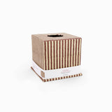 BLOCK PRINTED SQUARE TISSUE BOX -YELLOW/BROWN CLASSIC STRIPE
