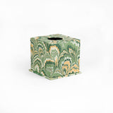 MARBLED SQUARE TISSUE BOX - GREEN GOLDEN PEACOCK
