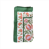 Green Floral Linen Napkins set of 4