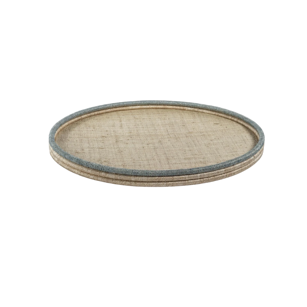 La Cote Coiled Rattan and Abaca Round Serving Tray