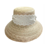 Sarah Bray Clematis Bucket Hat with Antique Eyelet Scallop Lace Short Ribbon