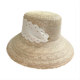 Sarah Bray Clematis Bucket Hat with Antique Eyelet Scallop Lace Short Ribbon