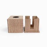 BLOCK PRINTED SQUARE TISSUE BOX -YELLOW/BROWN CLASSIC STRIPE